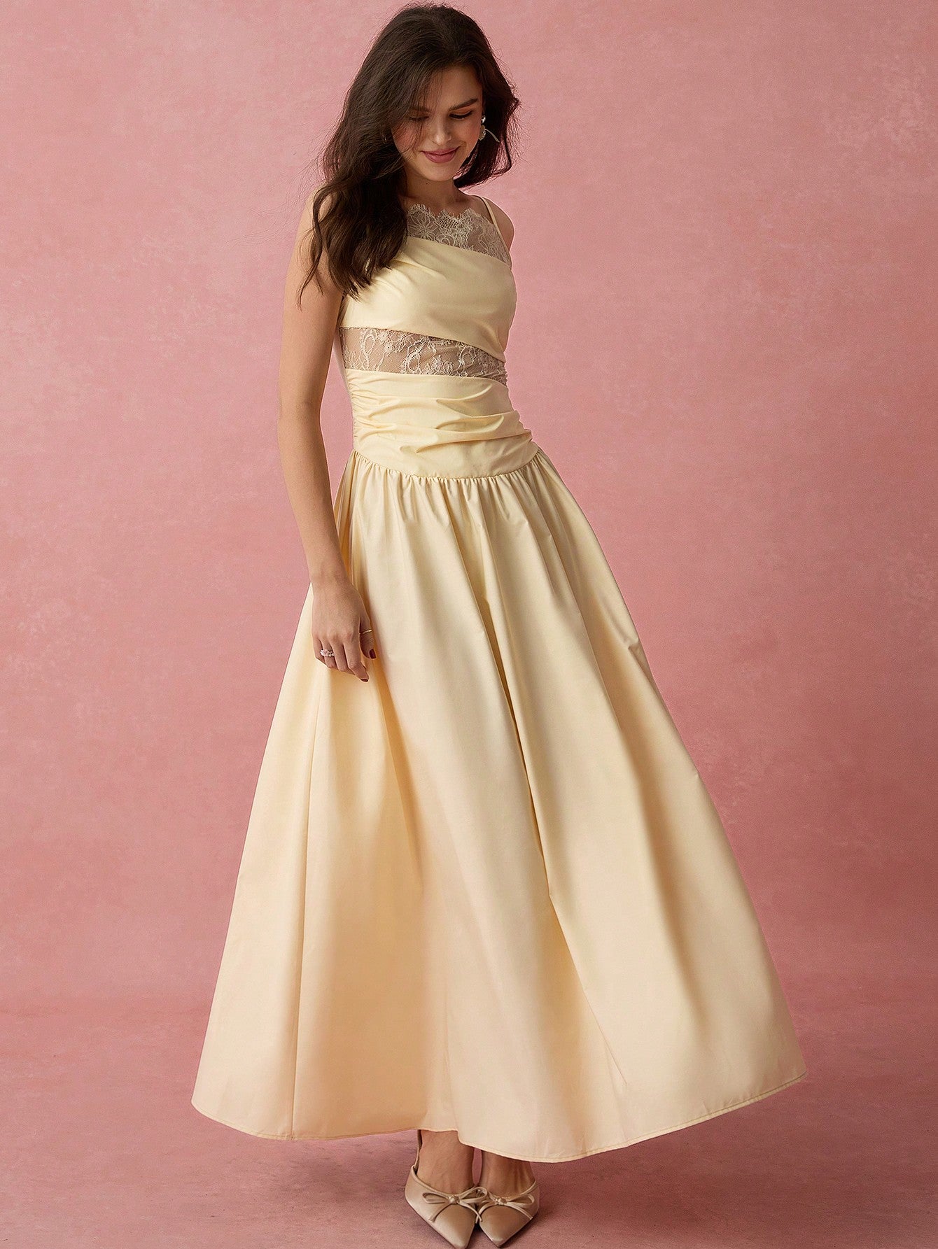 yellow flowy maxi dress Charming Lace Dress: Elegant Spaghetti Strap Sundress for Romantic Occasions Elsa Girls Costume | Customization Available Size Customization Smocked Dresses for Children Size:US 24Plus / UK 28 / EU 54