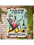 Get ready to add a touch of whimsy to your kitchen or bar with our Cheers to Laughter metal sign featuring a vintage flamingo and wine design! This funny and playful wall art will bring a smile to your face while also adding a unique touch to your space. Sip, laugh, and enjoy!