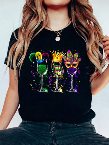Raise a glass to Mardi Gras in our festive wine festival graphic tee. Perfect for celebrating with friends (or just for wine lovers), this tee features a playful design that is sure to turn heads. Comfortable and stylish, it's a must-have for any Mardi Gras celebration!