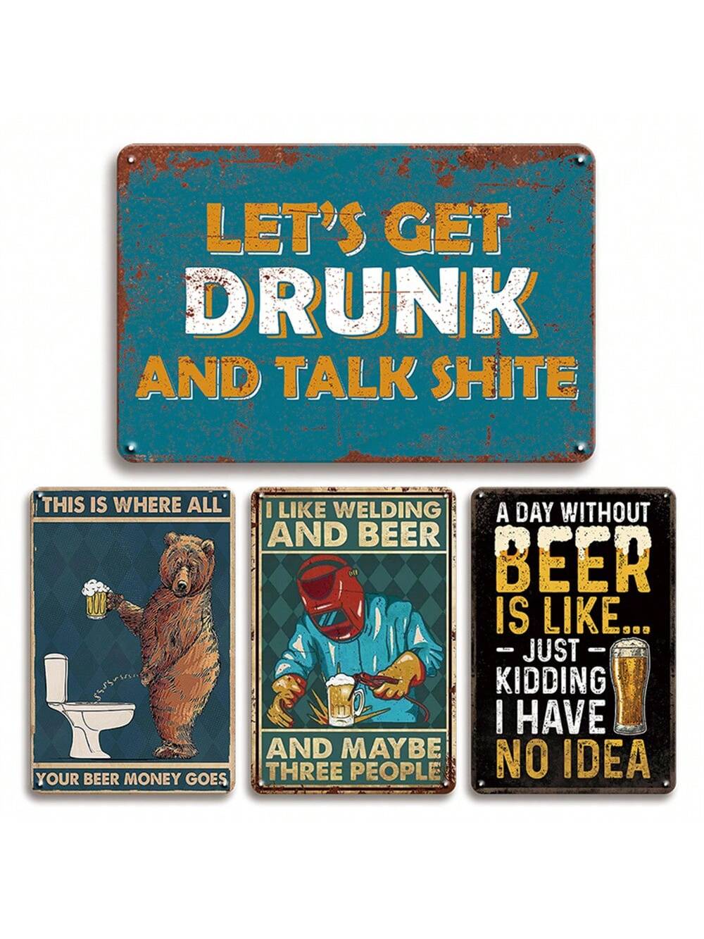 Introduce some retro vibes into your bar or man cave with our Cheers to Vintage Vibes wall plaque set! Featuring four unique plaques, each with its own retro design, these plaques add a touch of nostalgia to any space. Made with high-quality materials, these plaques are durable and easy to hang. Elevate your decor with a touch of vintage charm.