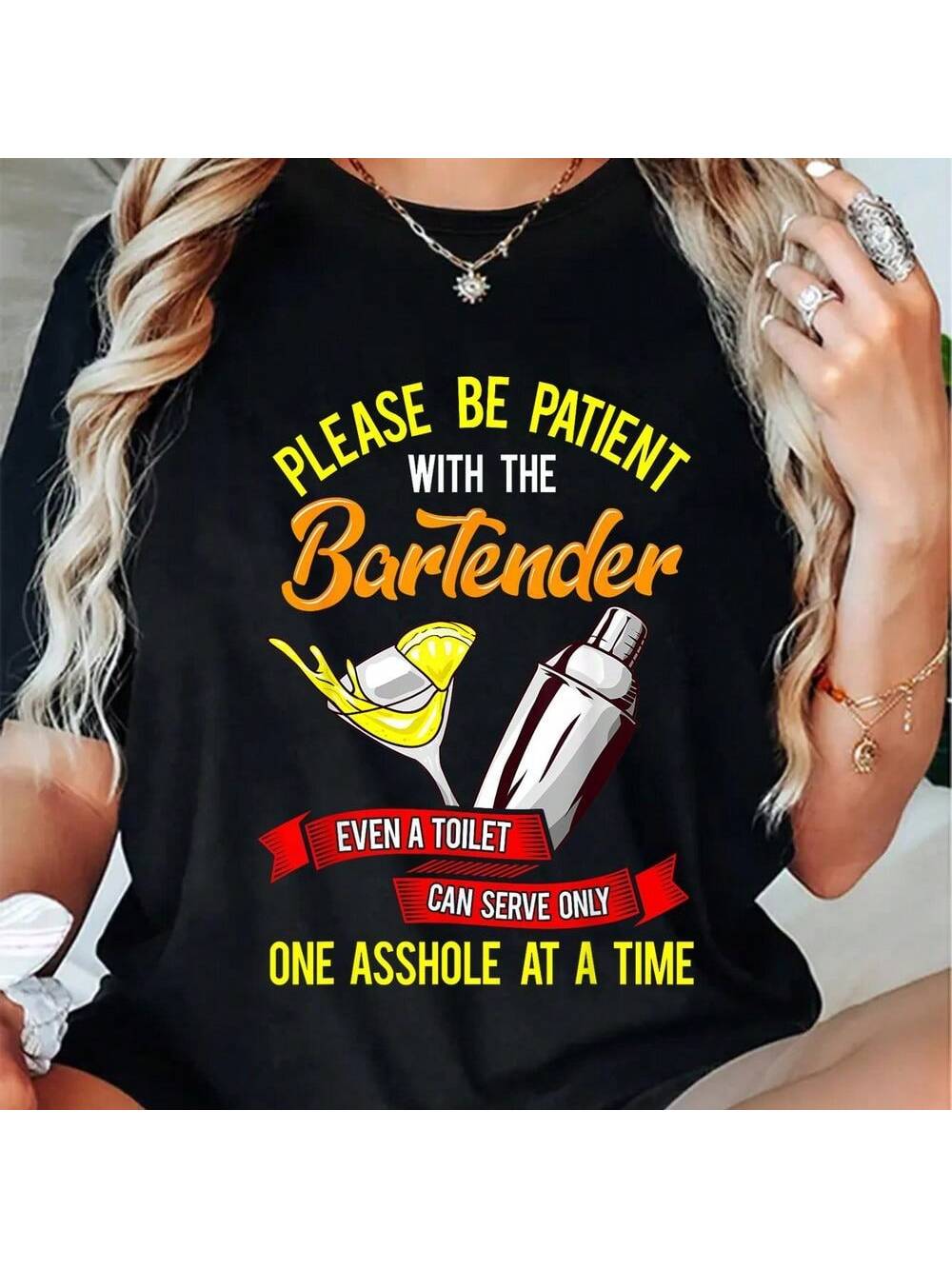Raise a glass to the bar owners and mixology masters with our Cheers to the Bartender t-shirt! Perfect for those who know how to mix a mean drink and have a sense of humor. This humorous tee is a must-have for any bar enthusiast.