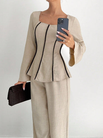 Elevate your seasonal wardrobe with this stunning 2-piece set that effortlessly blends comfort and style. Featuring eye-catching flare sleeves and chic contrast trim detailing, this ensemble is your go-to for those crisp autumn and cozy winter days. The playful silhouette adds movement and personality to any outfit, while the coordinated pieces work beautifully together or separately for maximum versatility. Perfect for layering or wearing solo, this set brings that coveted relaxed-chic vibe to your everyda