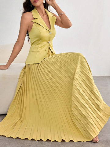 Elevate your wardrobe with this fabulous 2-piece midi skirt set that's equal parts sophisticated and fun. The cropped top features a charming neck tie collar that adds instant personality, while the shirred flare skirt creates a graceful silhouette that moves beautifully. Perfect for brunch dates, casual outings, or whenever you want to feel put-together without trying too hard. Mix, match, or wear together—this set is your new go-to for effortless style that turns heads.