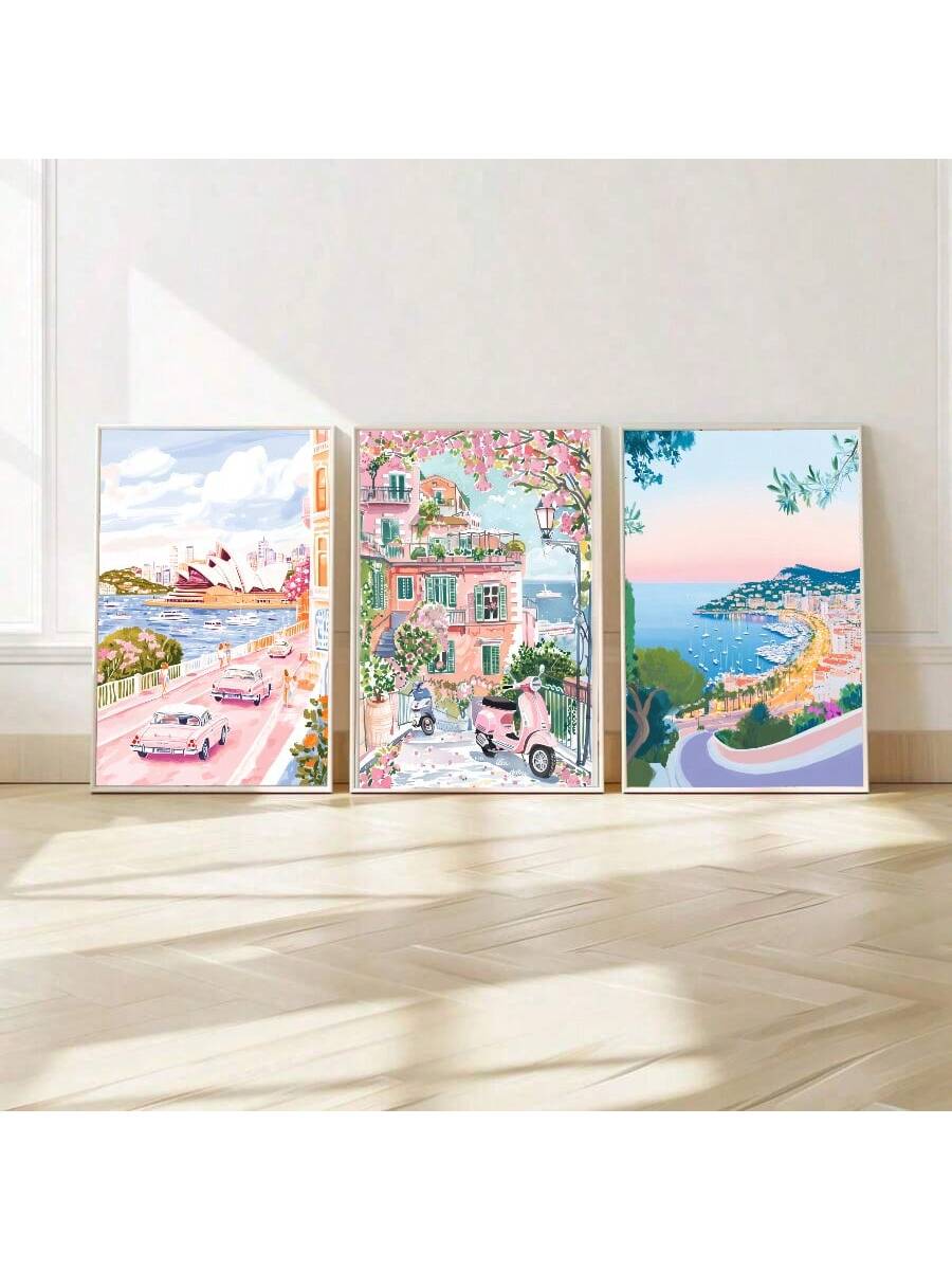 Add a splash of pink charm to your space with this Chic 3-Piece Pink City Travel Canvas Art Set. Perfect for a girly bedroom or dorm, these playful prints bring a fun, stylish vibe inspired by city adventures. Brighten up your walls with this set that’s all about easy, trendy decor to make your room feel uniquely you!