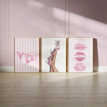 Pink bow fashion canvas print with glam editorial styling