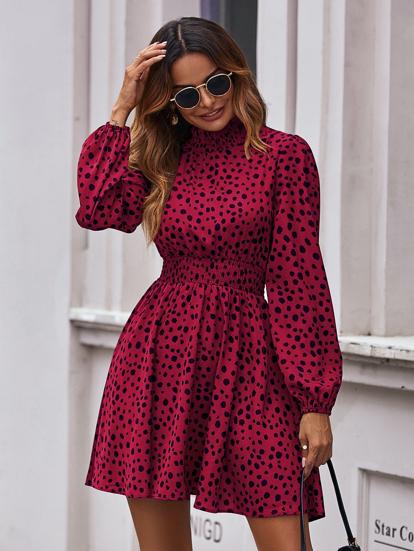 Expertly crafted with a shirred waist and chic all-over print, this dress is perfect for any occasion. Its stylish design offers a flattering fit while its versatile style makes it a must-have in your wardrobe. From formal events to casual outings, this dress will have you looking and feeling your best.