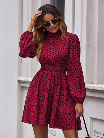 Expertly crafted with a shirred waist and chic all-over print, this dress is perfect for any occasion. Its stylish design offers a flattering fit while its versatile style makes it a must-have in your wardrobe. From formal events to casual outings, this dress will have you looking and feeling your best.