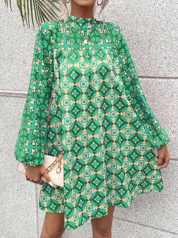 Introducing our Chic Allover Print Mock Neck Lantern Sleeve Dress – the perfect choice for effortless elegance at any occasion. Featuring a chic allover print, mock neck, and lantern sleeves, this dress will take your style to the next level. Stay on-trend and make a statement with this must-have dress.