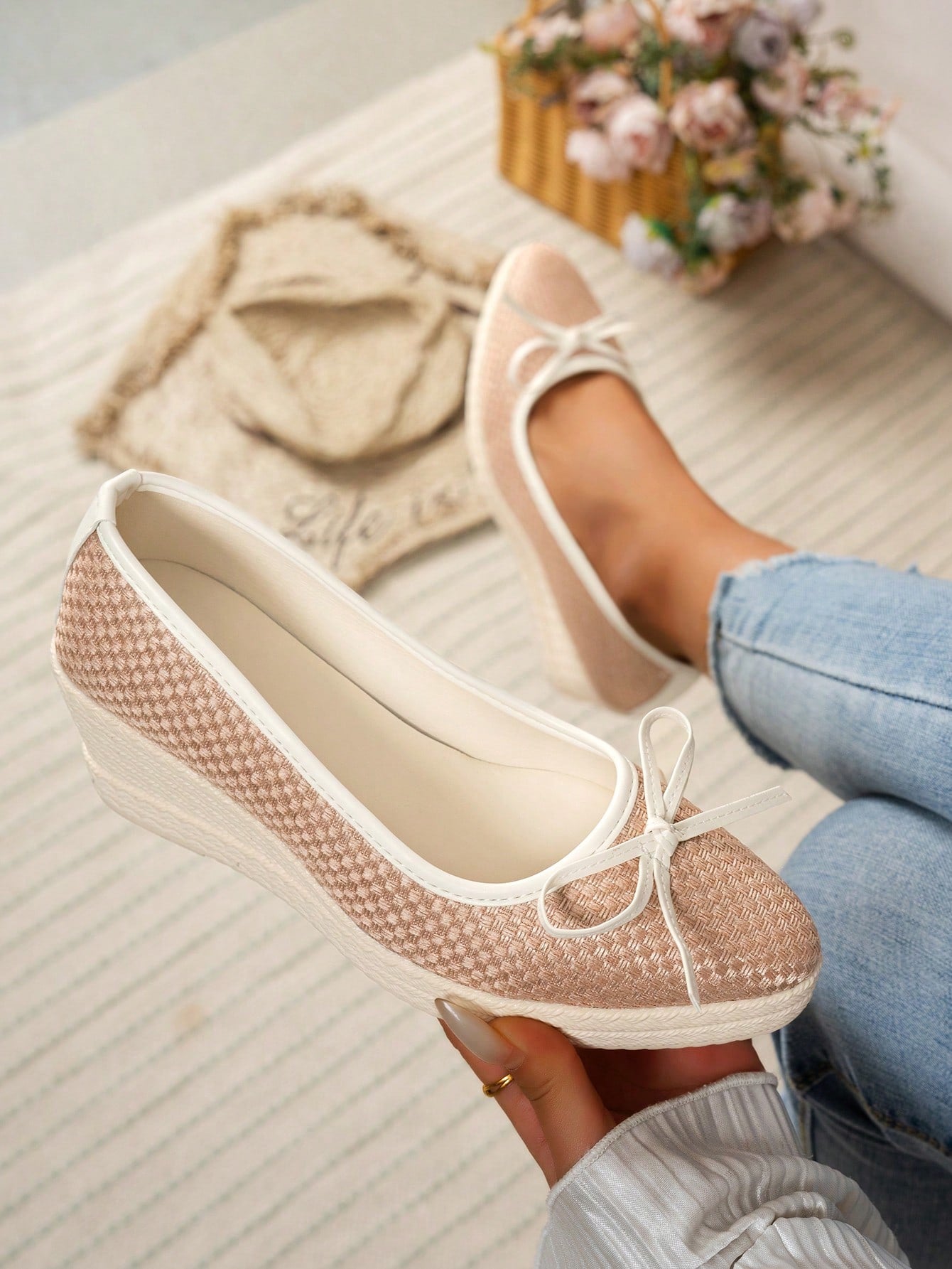 Elevate your style game with these chic apricot platform wedge loafers. The bowknot detail adds a playful touch to this trendy shoe. Step out in comfort and style with these must-have shoes. (No need to sacrifice comfort for fashion with these loafers!)