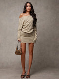 Effortlessly exude elegance with our Chic Asymmetric Drape Dress. Featuring a solid color design and long sleeves, this dress adds a touch of sophistication to your wardrobe. The asymmetric drape adds a unique and stylish twist, making it perfect for any occasion. Upgrade your style with ease!