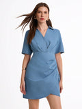 Step out in style with this playful denim dress featuring an asymmetric ruched waist that flatters your silhouette effortlessly. Perfect for casual days when you want to feel chic without trying too hard, its unique design adds a fun twist to your everyday look. Comfortable and eye-catching, this dress is your new go-to for easy, stylish vibes.