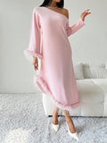 Elevate your wardrobe with our Chic Asymmetrical Knit Dress. This stylish piece features fuzzy cuffs for a touch of sophistication and effortless elegance. The asymmetrical design adds a unique twist to a classic dress, making it perfect for any occasion. Stay stylish and comfortable with our chic dress.