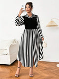Step into autumn with flair in this plus size striped patchwork maxi dress. The playful mock two-piece design adds a trendy twist while providing comfy coverage for cooler days. Its flowing silhouette moves beautifully as you do, making it perfect for both cozy coffee dates and lively fall gatherings. Embrace the season in style and confidence!