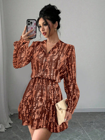 Expertly crafted for the autumn season, this Chic Puff Sleeve Dress is sure to make a statement. With a stylish stand collar and elegant ruffle hem, it offers a fashionable twist on a classic design. The puff sleeves add a touch of volume and the lightweight fabric provides all-day comfort. Perfect for any occasion, this dress is a must-have for any fashion-forward wardrobe.