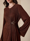 Embrace the season in this effortlessly chic two-piece set that's giving cozy-meets-sophisticated vibes. The rich coffee brown hue pairs beautifully with textured fabrics that add dimension and visual interest, while subtle metal accents elevate the casual aesthetic with just a hint of edge. Perfect for layering through autumn, this versatile outfit transitions seamlessly from weekend errands to casual hangouts. The relaxed fit keeps things comfortable without sacrificing style, making it your new go-to for