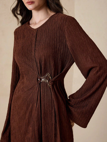 Embrace the season in this effortlessly chic two-piece set that's giving cozy-meets-sophisticated vibes. The rich coffee brown hue pairs beautifully with textured fabrics that add dimension and visual interest, while subtle metal accents elevate the casual aesthetic with just a hint of edge. Perfect for layering through autumn, this versatile outfit transitions seamlessly from weekend errands to casual hangouts. The relaxed fit keeps things comfortable without sacrificing style, making it your new go-to for