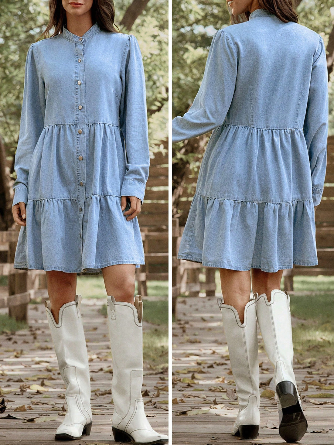 Get ready to rock your fall style with our Chic Autumn Vibes Denim Dress! The ruffled hem and long sleeves add a touch of playful elegance to this casual dress. Perfect for any autumn occasion, you'll be feeling chic and trendy all season long!
