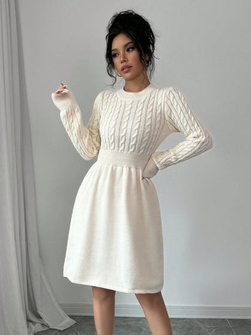 Stay stylish and warm this season with our Chic Autumn & Winter Essential: Solid Color Round Neck Long Sleeve Knit Sweater Dress. Made from high-quality materials, this dress combines fashion and functionality. Perfect for any occasion, it will keep you cozy and elegant all day long.