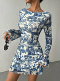 Unleash your inner fashionista with our Chic Backless Mesh Dress for Women! Adorned with flared sleeves and a unique Early Autumn Print Style, this dress will make you stand out in any social setting. The backless design adds a touch of edginess, perfect for those who dare to be different. Get ready to turn heads with this must-have dress!