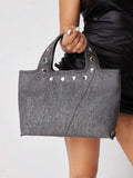 Elevate your everyday style with this chic beaded handbag, featuring eye-catching rhinestone and studded details in a sophisticated dark grey. The medium Boston bag combines preppy elegance with practical functionality, perfect for office settings or casual outings. Crafted from durable polyurethane with a secure zipper closure and comfortable double handles, this versatile accessory keeps your essentials organized while making a fashionable statement. A colorful, standout piece that transitions seamlessly 