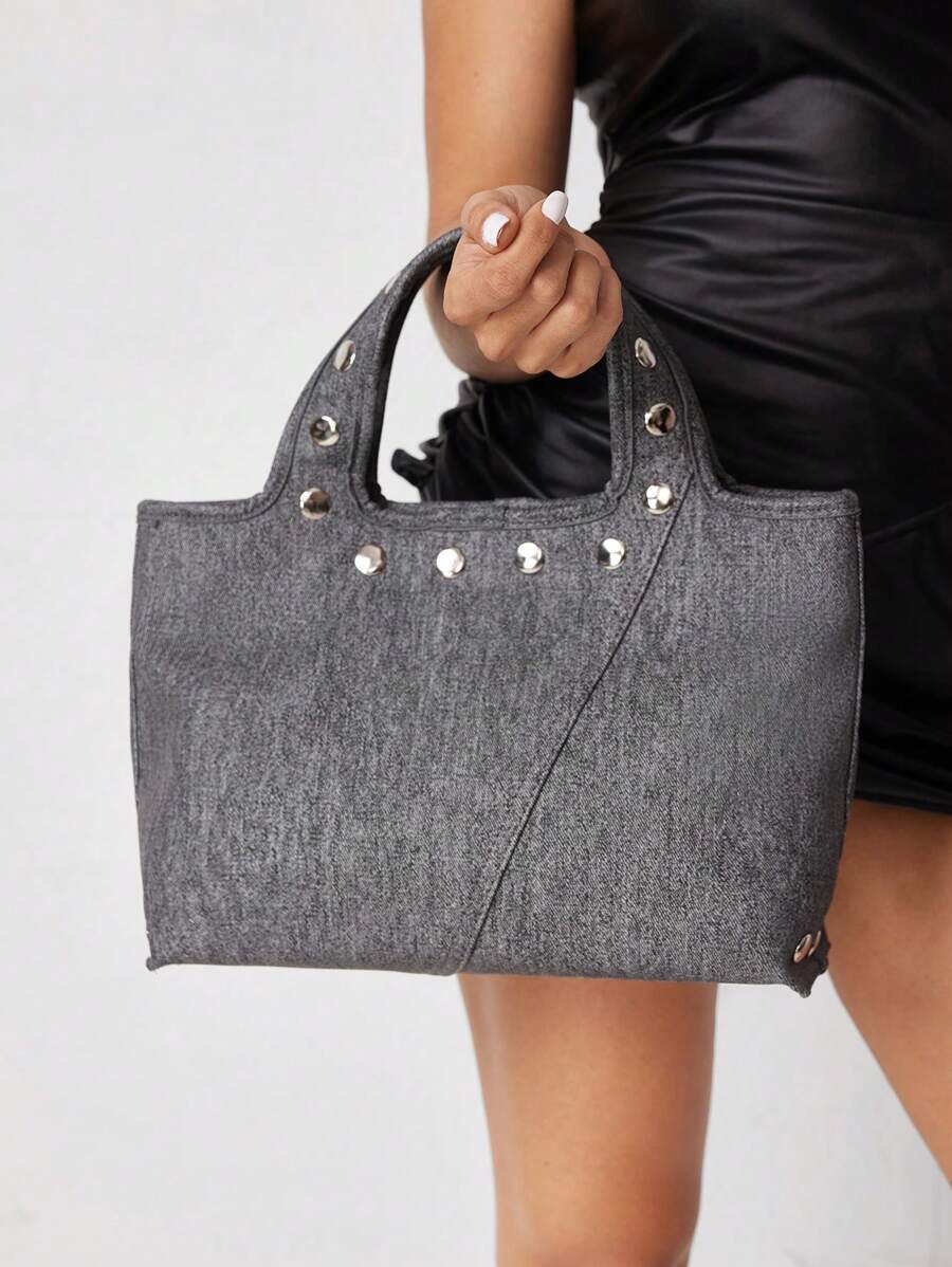 Elevate your everyday style with this chic beaded handbag, featuring eye-catching rhinestone and studded details in a sophisticated dark grey. The medium Boston bag combines preppy elegance with practical functionality, perfect for office settings or casual outings. Crafted from durable polyurethane with a secure zipper closure and comfortable double handles, this versatile accessory keeps your essentials organized while making a fashionable statement. A colorful, standout piece that transitions seamlessly 