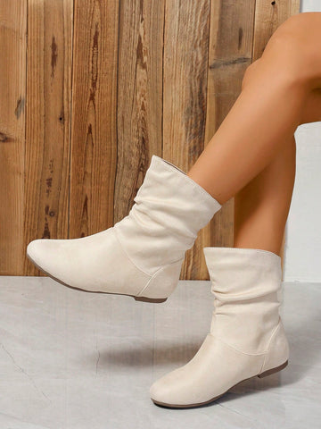 Upgrade your style effortlessly with our Chic Beige Crinkled Flat Casual Boots. Made with crinkled fabric, these boots add a subtle texture to any outfit. The flat heel provides comfort and stability, while the chic beige color effortlessly matches any look. Enhance your wardrobe with these versatile and stylish boots.