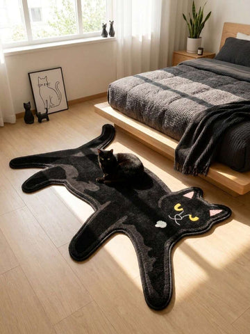 Bring playful charm to your living space with this modern black cat area rug. Featuring a chic cartoon graphic design, it adds personality and style to any room. Crafted from durable 100% polyester, this rug is easy to clean and maintain—simply wash as needed to keep it looking fresh. Perfect for cat lovers and those seeking unique home decor, it also makes a thoughtful graduation gift for someone starting a new chapter. Transform your room with this versatile, washable accent piece.