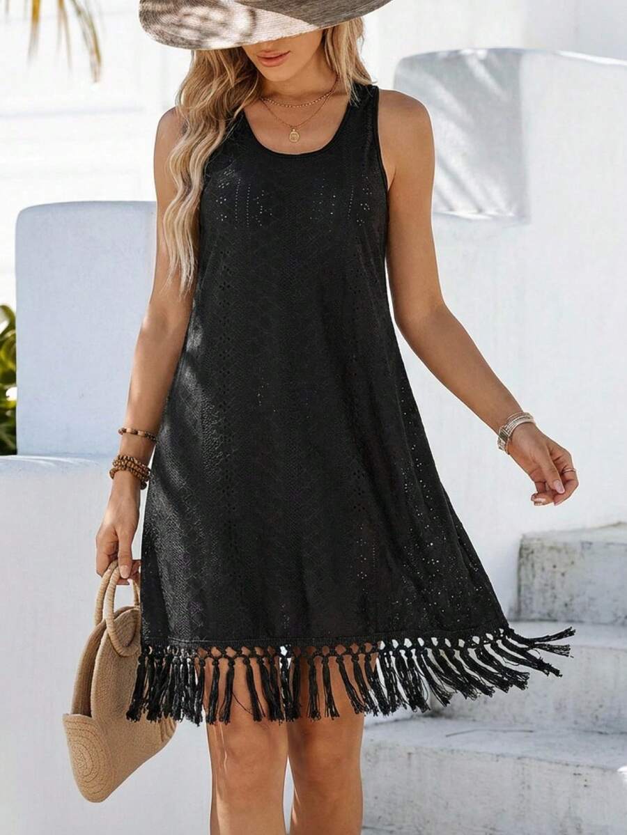 Black fringe mini dress view 1