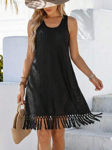 Black fringe mini dress view 1