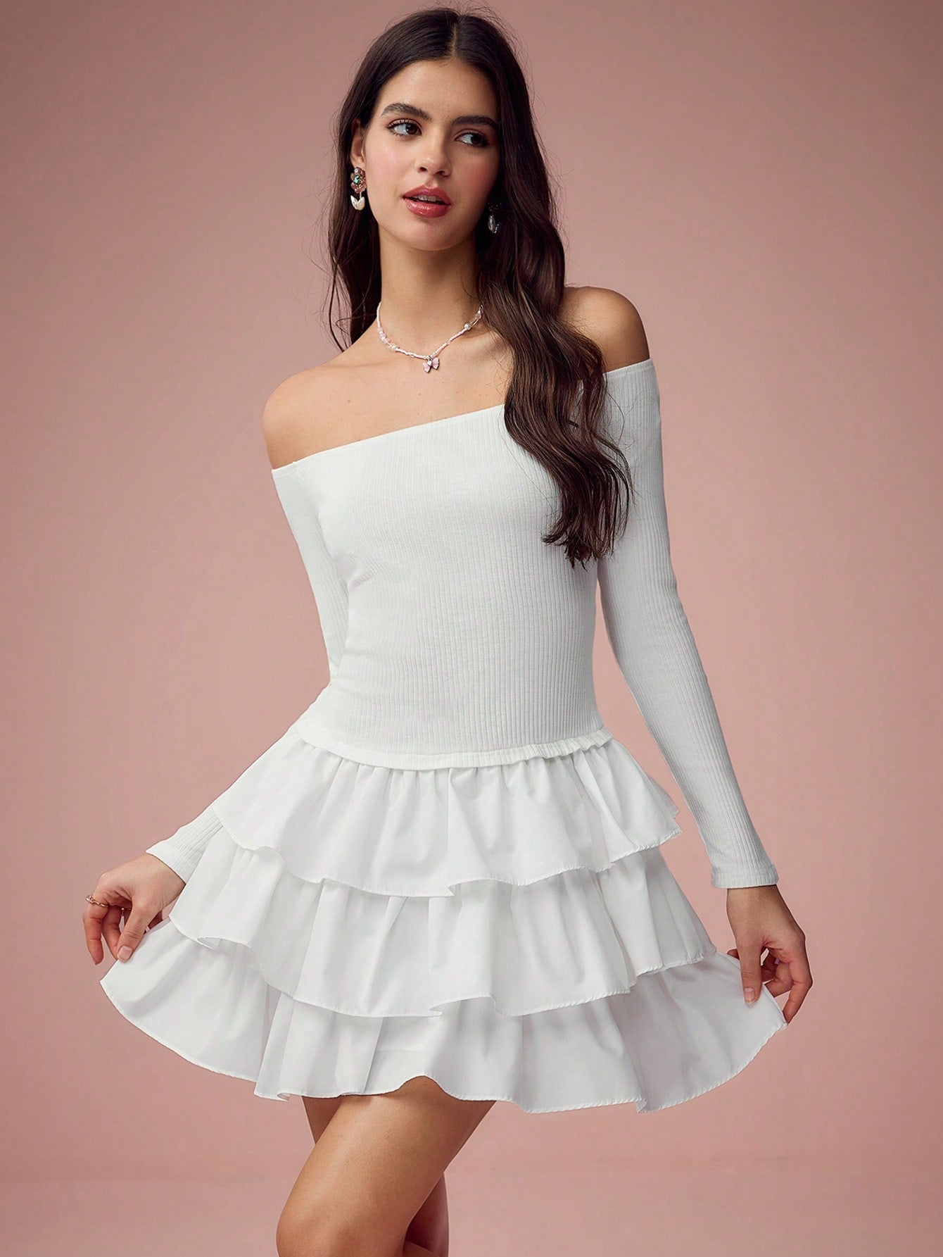 Looking for a dress that will make you stand out on your romantic date nights or special occasions? Look no further than our Chic Black Off-Shoulder Ruffled Hem Dress! This playful and flirty dress features an off-shoulder design and a ruffled hem, perfect for a fun and stylish look. Don't let the name fool you, this dress is versatile and can be dressed up or down for any occasion. Make a statement and turn heads with this must-have dress.