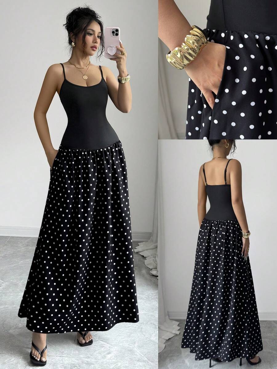 Black and white polka dot dress view 1