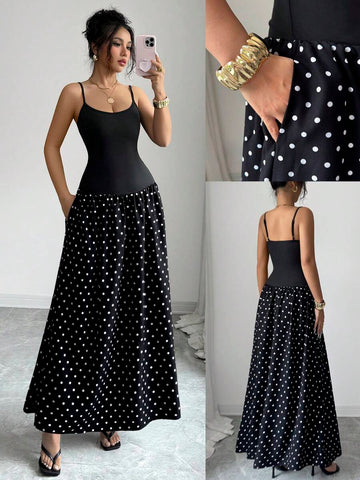 Black and white polka dot dress view 1