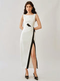 Add some chic to your summer look with our sleeveless dress. Perfect for the stylish commuter (or anyone who loves a bold black and white style), this dress exudes elegance while keeping you cool. Stay fashionable no matter where you go with this must-have summer essential!