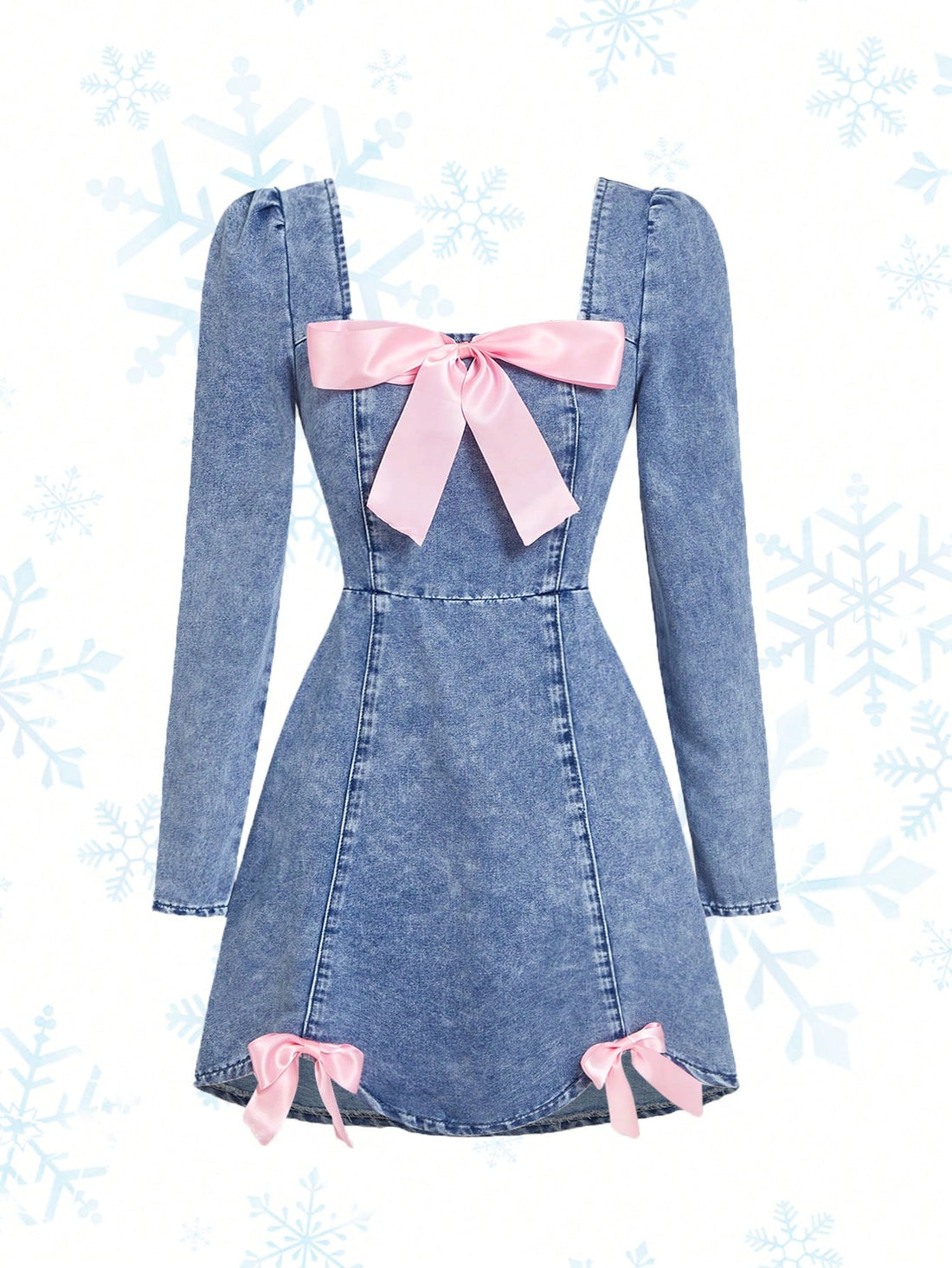 Upgrade your wardrobe with this chic blue denim mini dress! Perfect for any occasion, this dress features long sleeves and a sweet bowknot detail for a touch of feminine charm. Made with high-quality denim, it offers both style and comfort. Add some fun to your look and stand out from the crowd with this playful dress.