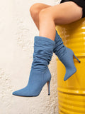Elevate your style with our Chic Blue Ruched Mid-Calf Boots! Made with a pointed toe and high heel, these boots add a touch of sophistication to any outfit. The ruched detail adds a chic and trendy twist, making them a must-have for any fashion lover. Step out in style and confidence with these boots!