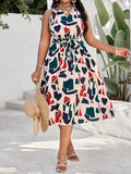 Upgrade your spring and summer wardrobe with our Chic Boho Geometric Print Dress. Featuring a playful bow waist, this dress adds a touch of fun to its versatile design. Perfect for all your warm weather adventures, this dress is sure to be your go-to choice!