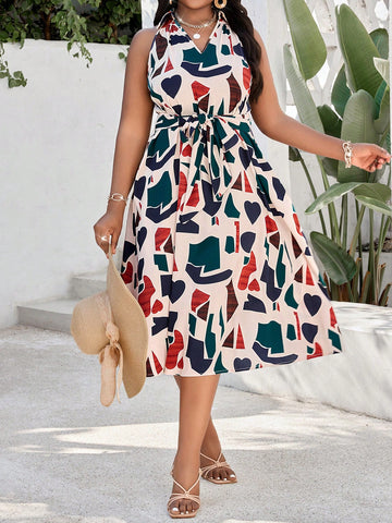 Upgrade your spring and summer wardrobe with our Chic Boho Geometric Print Dress. Featuring a playful bow waist, this dress adds a touch of fun to its versatile design. Perfect for all your warm weather adventures, this dress is sure to be your go-to choice!