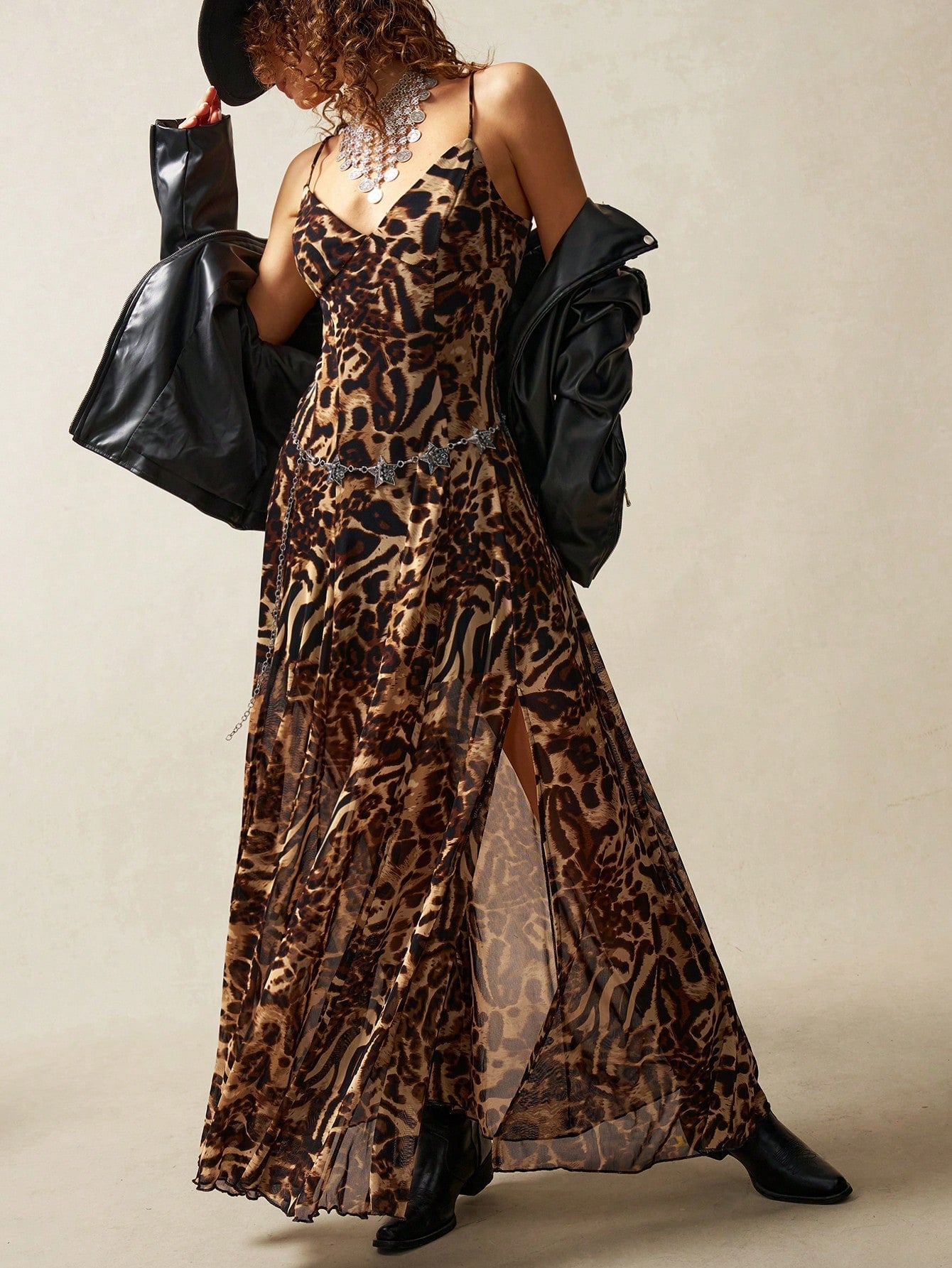 Chic Boho Leopard Print Mesh Dress with Split Straps for Trendy Women – Canary Houze