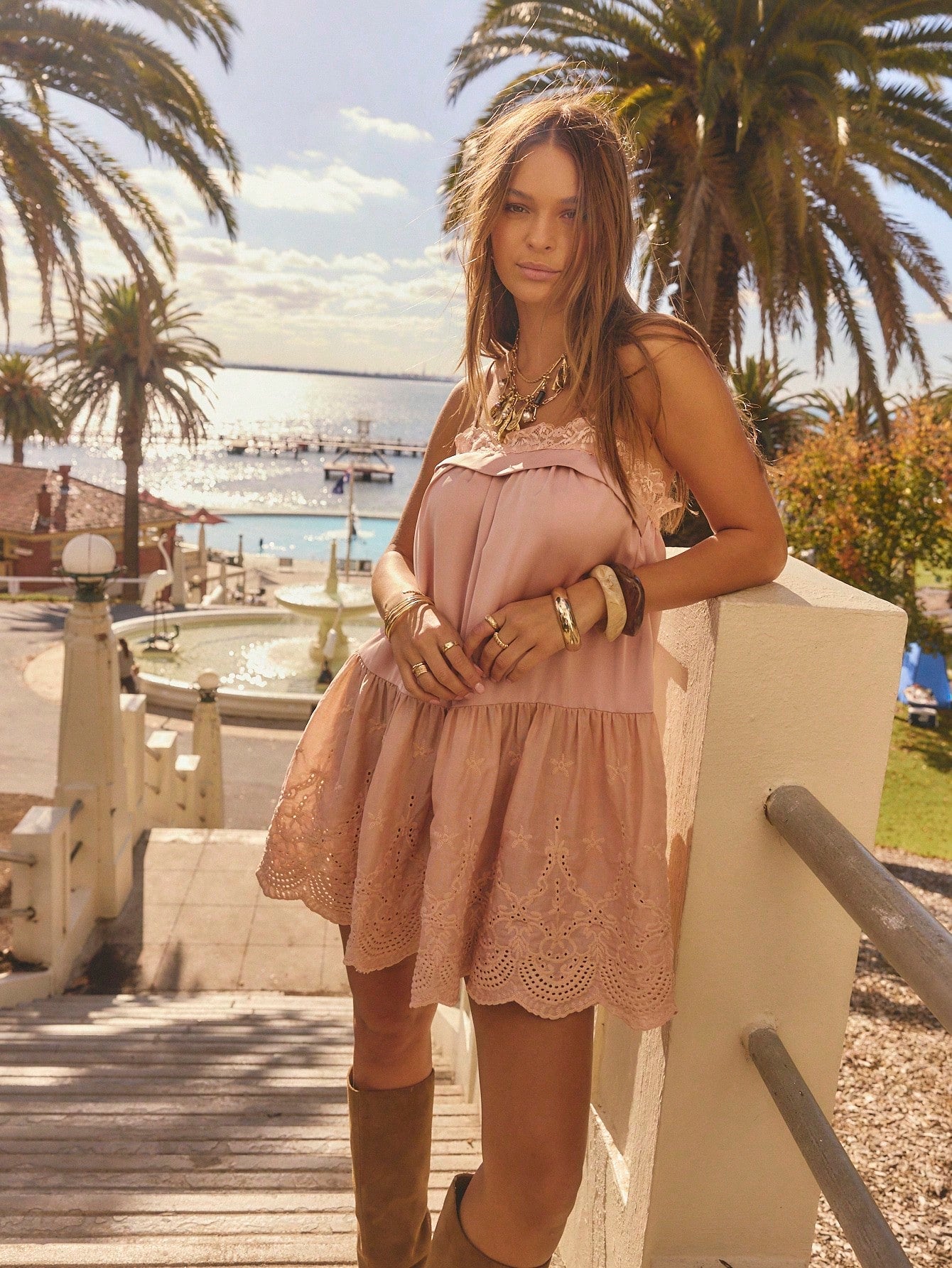 Chic Boho Mini Dress with Dropped Waist and Lace Details for Winter Vacations Chic Boho Mini Dress with Dropped Waist and Lace Details for Winter Vacations