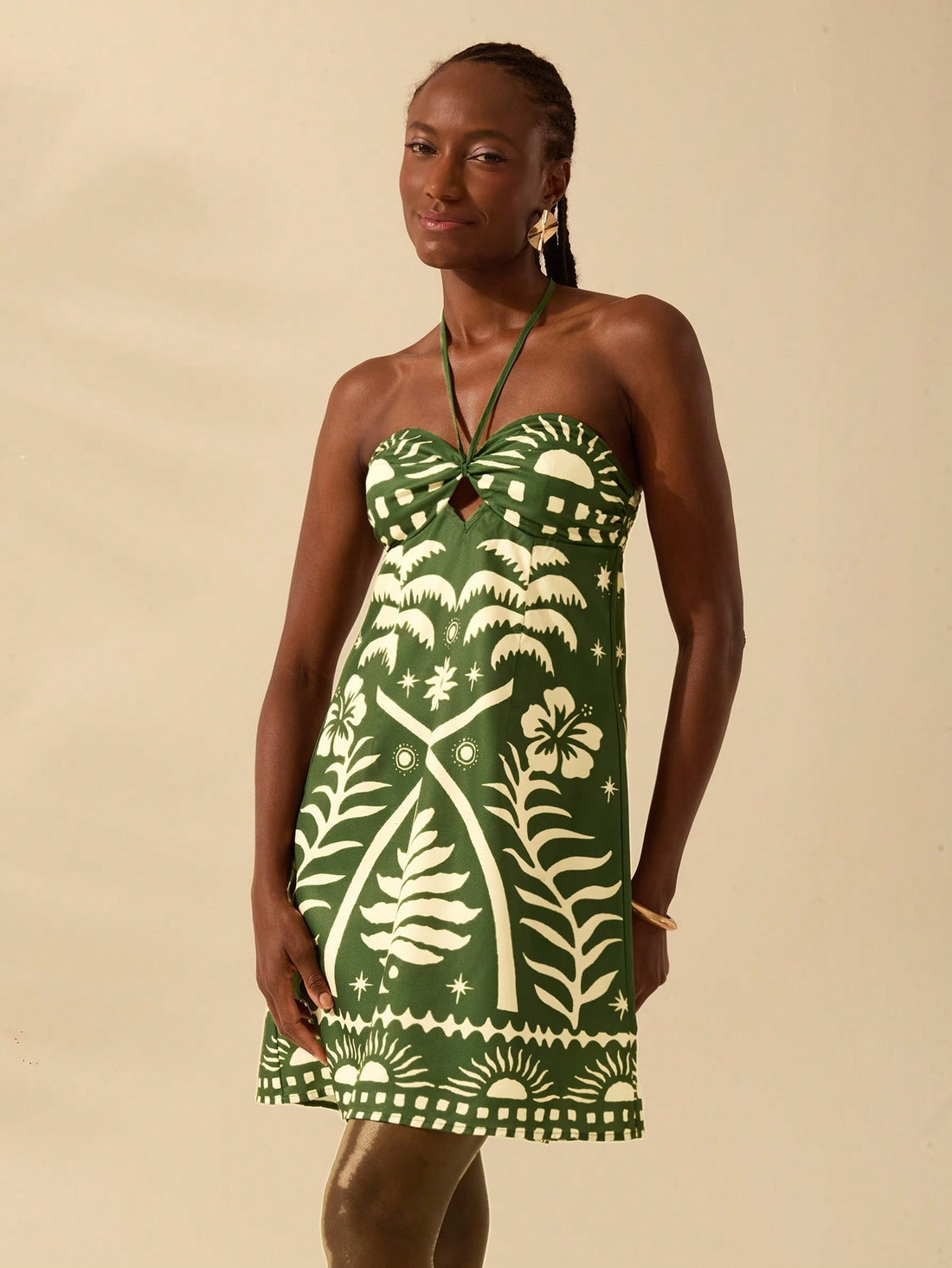 Unleash your inner summer goddess with our Chic Boho Tropical Palm Tree Print Halter Dress. This effortlessly stylish dress features a bold palm tree print that will transport you to a tropical paradise. The halter neckline adds a chic touch, making it the perfect choice for any summer occasion. Say aloha to your new go-to dress!