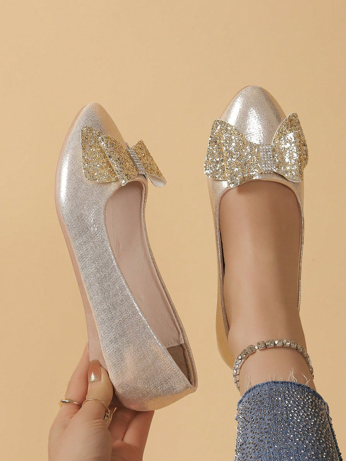Step out in style with these Chic Bowknot Flat Loafers, designed to add a touch of sparkle to your day! Featuring a soft, slip-on design with anti-slip soles, they keep you comfy and steady wherever you go. Choose between shimmering gold or silver to brighten up any outfit with a playful twist. Perfect for those who love a little shine and effortless charm in their footwear!