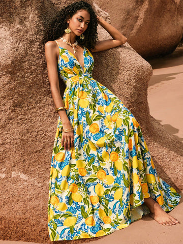 Unleash your ultimate vacation vibes with our chic & breezy backless maxi beach dress. Designed with a playful printed pattern, this dress will have you feeling stylish and comfortable while strolling on the beach. Say goodbye to boring vacation outfits and hello to ultimate vacation vibes!