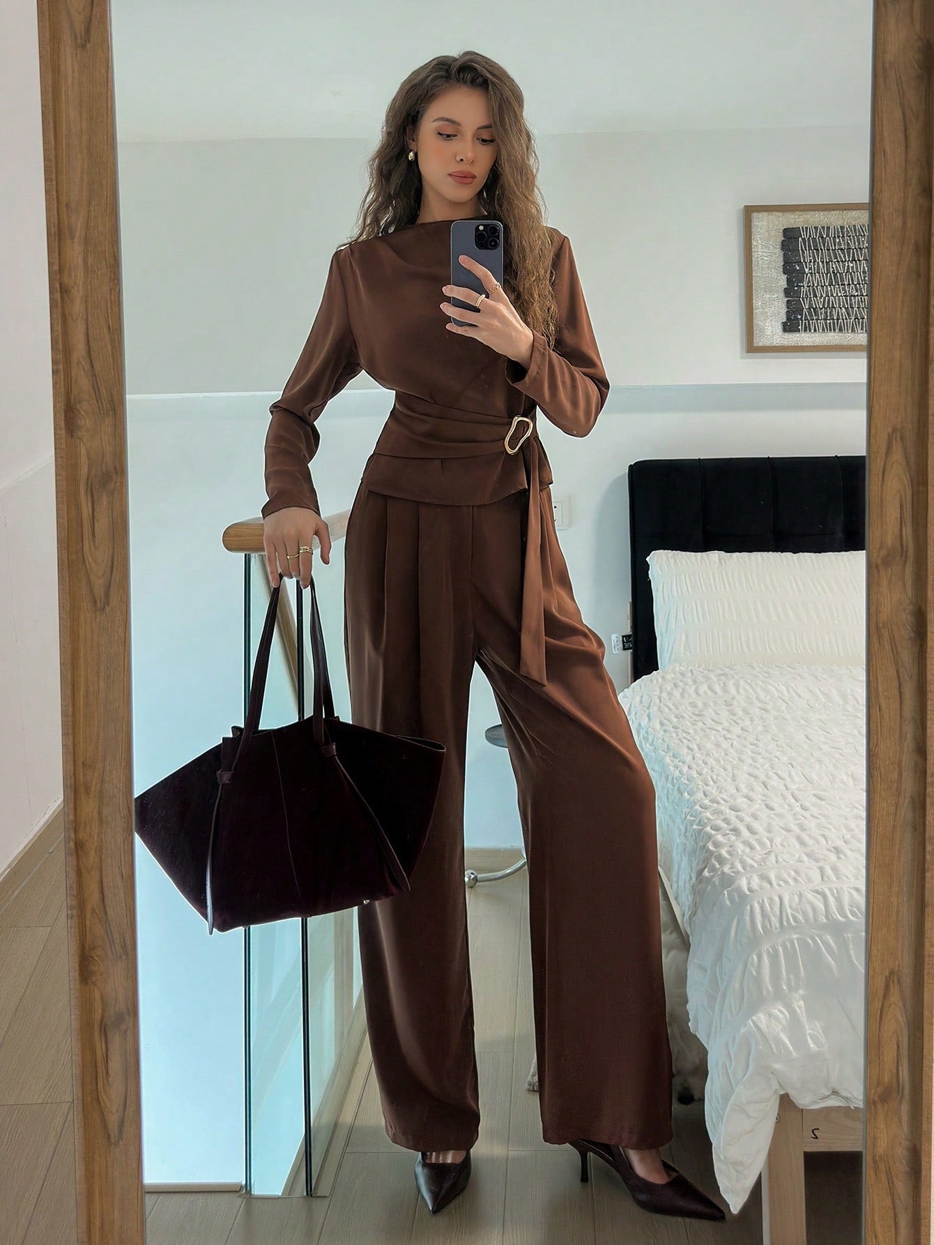 Elevate your everyday wardrobe with this versatile brown two-piece set that effortlessly bridges casual and polished looks. The minimalist long-sleeve top pairs perfectly with tailored pants, creating endless styling possibilities from coffee dates to office meetings. Crafted for comfort without compromising on sophistication, this set is your go-to for looking put-together with zero fuss. Mix, match, and make it yours—because great style should be simple and fun!
