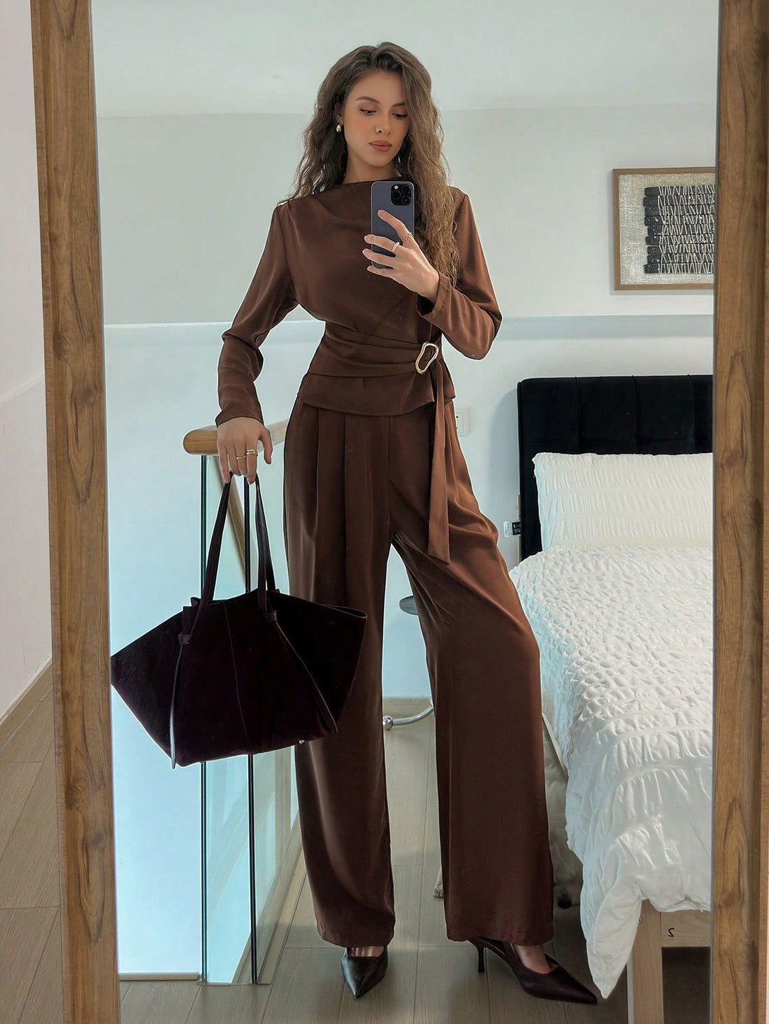 Elevate your everyday wardrobe with this versatile brown two-piece set that effortlessly bridges casual and polished looks. The minimalist long-sleeve top pairs perfectly with tailored pants, creating endless styling possibilities from coffee dates to office meetings. Crafted for comfort without compromising on sophistication, this set is your go-to for looking put-together with zero fuss. Mix, match, and make it yours—because great style should be simple and fun!