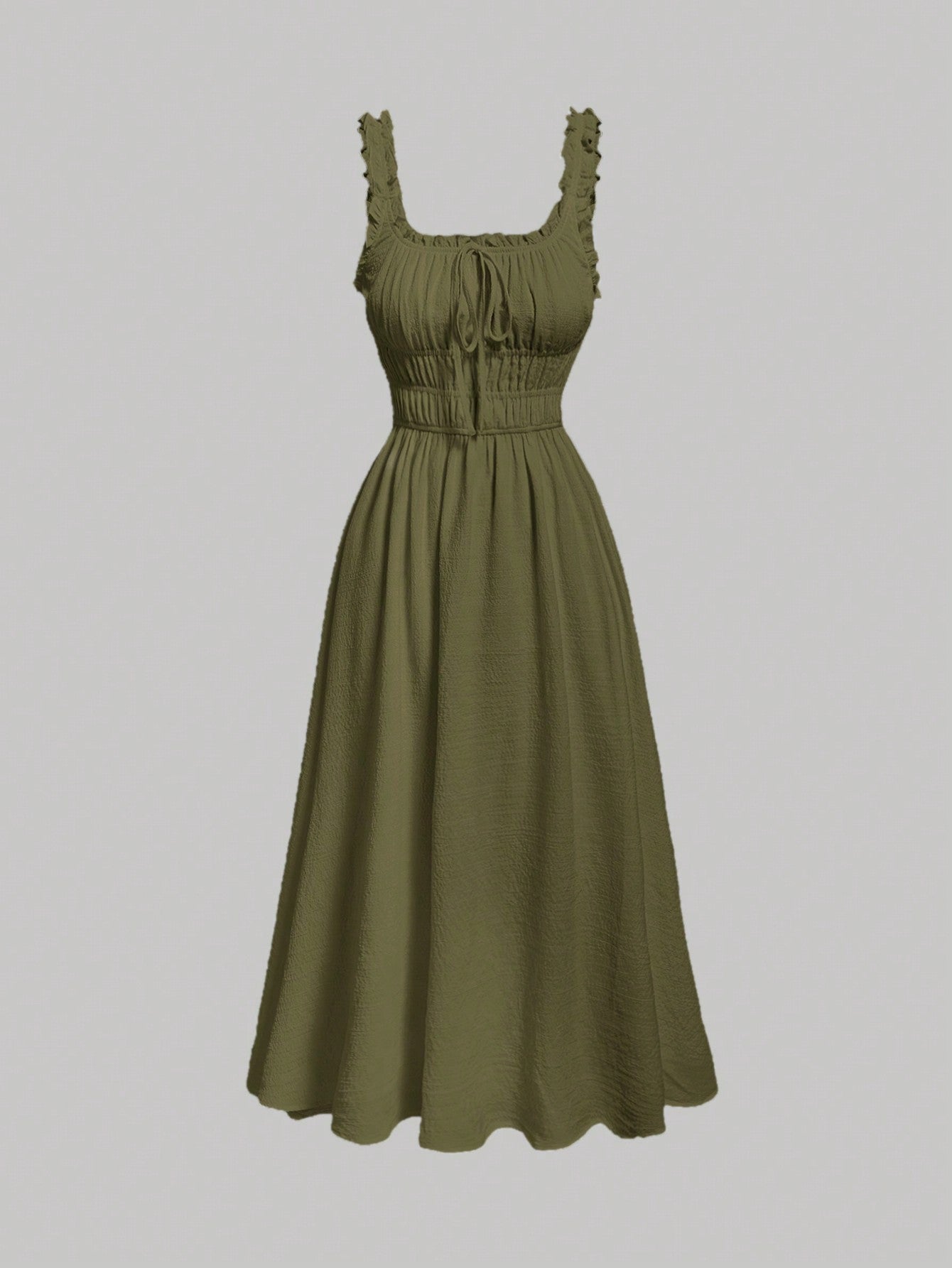 Step into style with this chic brown long tank dress, featuring elegant pleats and a playful tie bow. Its solid color makes it a versatile choice for both back-to-school days and work meetings. Comfortable and flattering, this dress adds a touch of fun sophistication to your wardrobe.