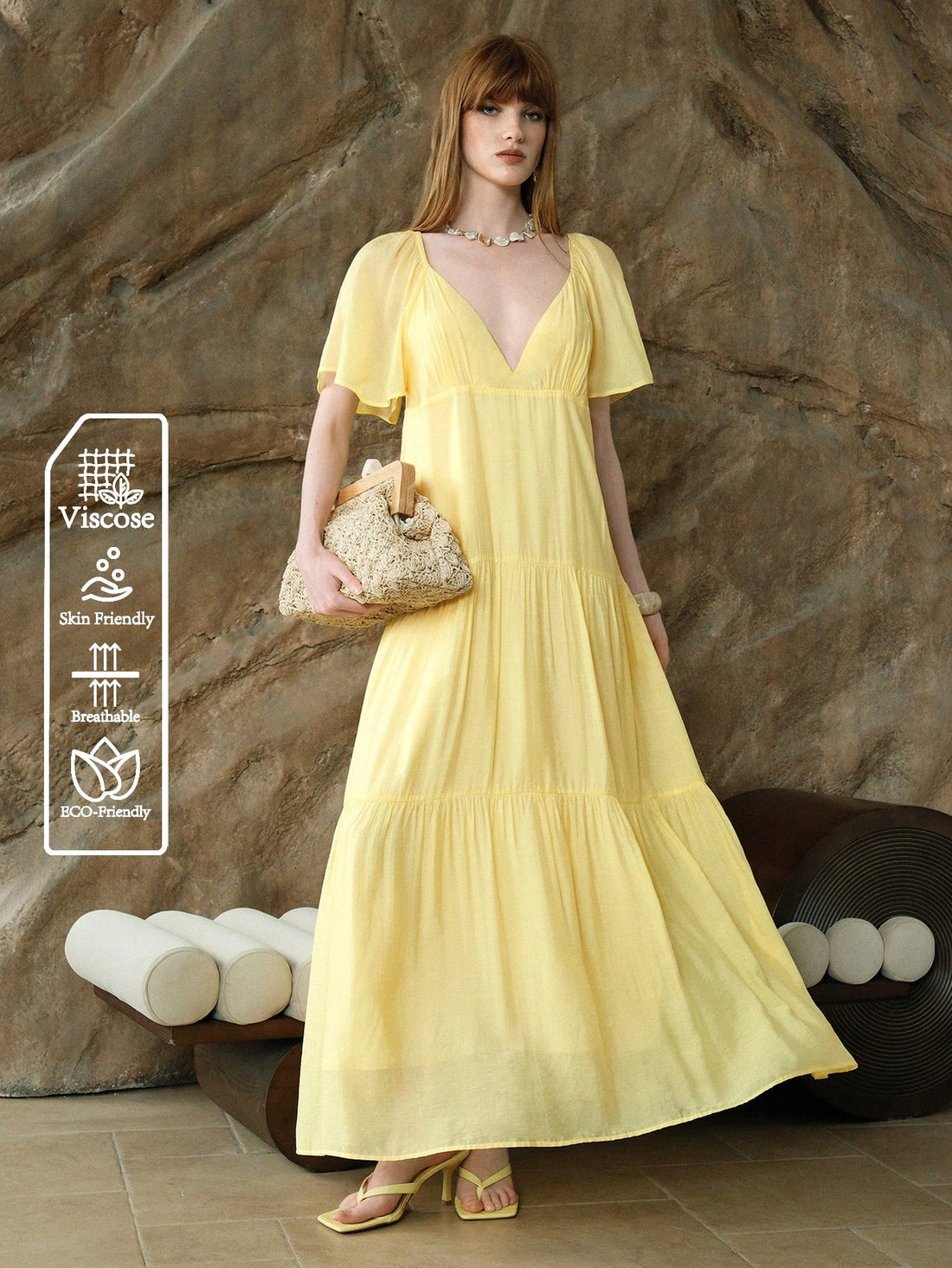 Brighten your summer days with this Chic Butter Yellow Midi Dress. Featuring playful cap sleeves and a flattering V-neck, it’s perfect for casual outings or vacation vibes. The breezy midi length keeps you comfortable and stylish, making every step feel like a sunny adventure.