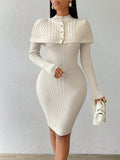 Elevate your winter wardrobe with our Chic Cape-Style Sweater Dress. Expertly crafted with twist-texture fabric, this dress offers a unique and stylish look. The metal buckle detail adds a touch of sophistication. With its versatile cape-style design, this dress can be dressed up or down for any occasion.