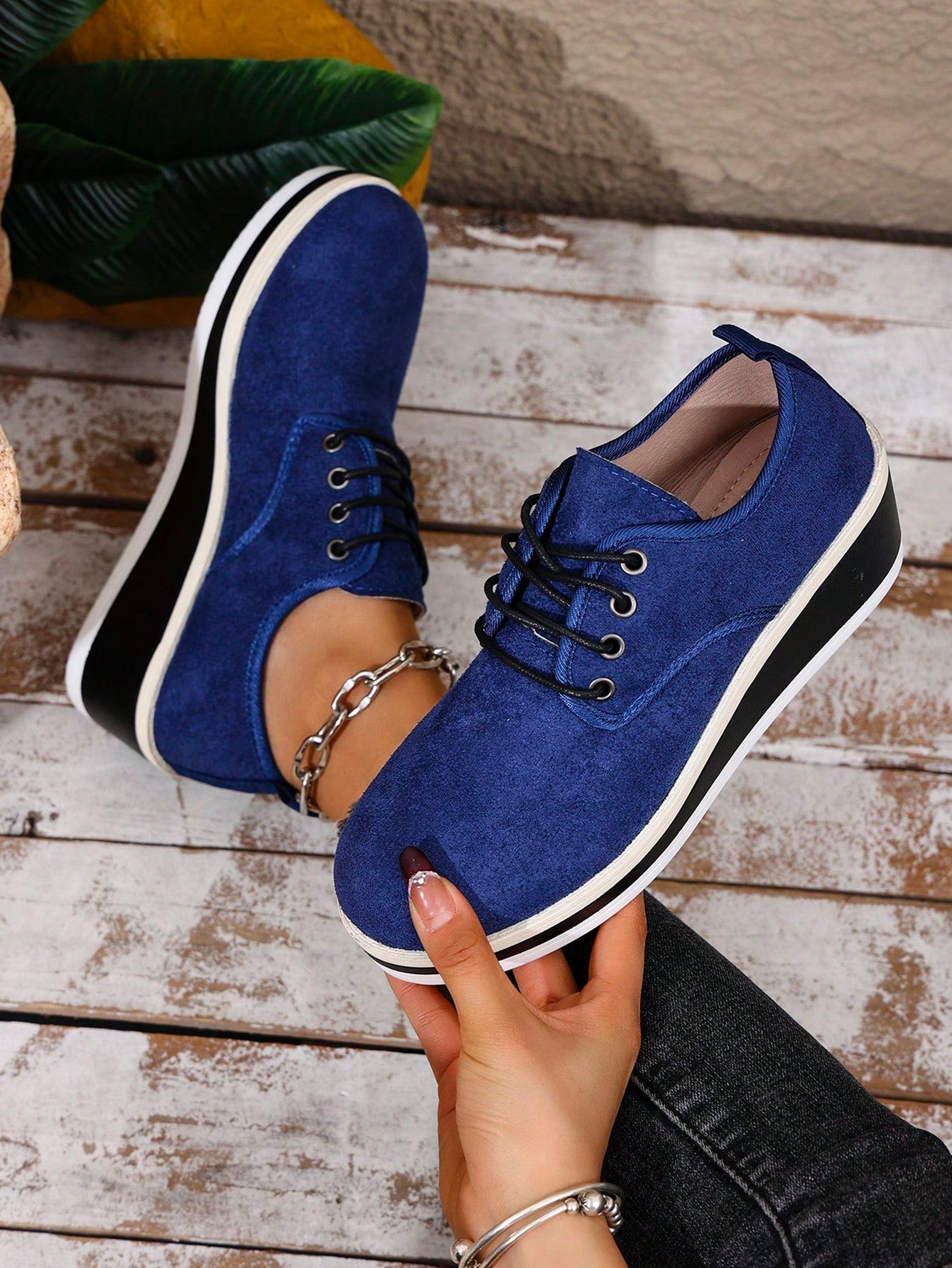 Unleash your inner fashionista with these Chic & Casual lace-up wedge slip-on high heel shoes! The thick platform provides support and style while the lace-up design adds a touch of quirkiness. Step up your shoe game with these trendy and versatile heels!