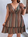 Get ready to turn heads this summer with the Chic Chevron Ruffle Hem Dress! With its drawstring shoulders and playful ruffle hem, this dress is perfect for a day at the beach. Stay stylish and comfortable in this unique and eye-catching piece. Perfect for a summer fashion statement!