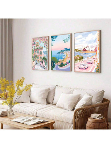 Transform your space with this stunning canvas wall art set featuring chic city travel scenes in soft, aesthetic pink tones. Each piece captures beautiful landscape moments perfect for creating a cohesive gallery wall in your bedroom, living room, or any space needing a touch of wanderlust-inspired elegance. The set combines modern design with timeless appeal, bringing warmth and sophistication to your walls.